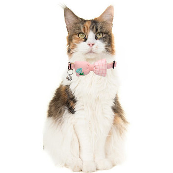 Κολάρο γάτας με χαριτωμένο παπιγιόν και καρό λουλούδι με καμπάνα για ρυθμιζόμενο κολάρο ασφαλείας γατάκι για μικρά κατοικίδια