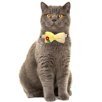 Κολάρο γάτας με χαριτωμένο παπιγιόν και καρό λουλούδι με καμπάνα για ρυθμιζόμενο κολάρο ασφαλείας γατάκι για μικρά κατοικίδια