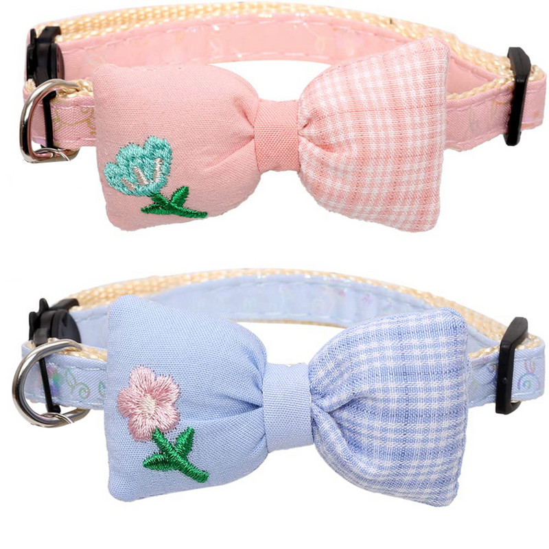 Kaķa kakla siksna ar jauku tauriņu un zvaniņu atdalāmu rūtainu ziedu kaķēnam, regulējama drošības kaķenes kaklasiksna maziem mājdzīvniekiem