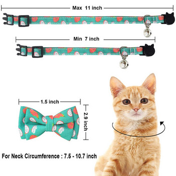 Breakaway κολάρο γάτας με κουδούνι και αξεσουάρ Cherry Printing Collar Kitten Bowtie Safety for Kitty 10 χρώματα Ρυθμιζόμενο