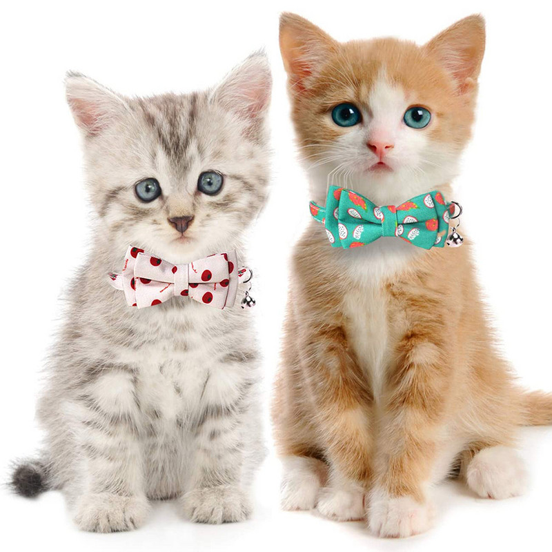 Breakaway kaķa kaklasiksna ar zvaniņu un piederumiem ķiršu apdruka kaķēnu kaklasiksna tauriņa drošība kaķēnam 10 krāsu regulējama