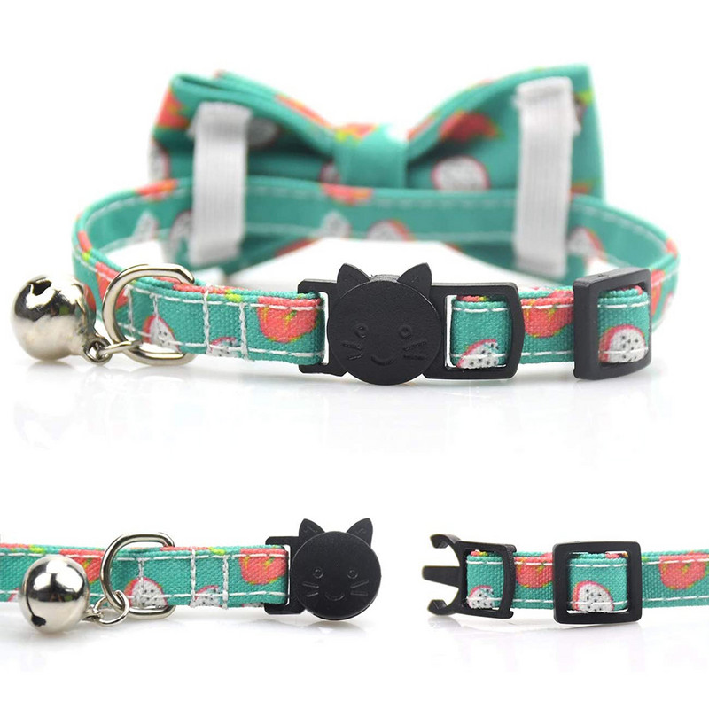 Breakaway kaķa kaklasiksna ar zvaniņu un piederumiem ķiršu apdruka kaķēnu kaklasiksna tauriņa drošība kaķēnam 10 krāsu regulējama