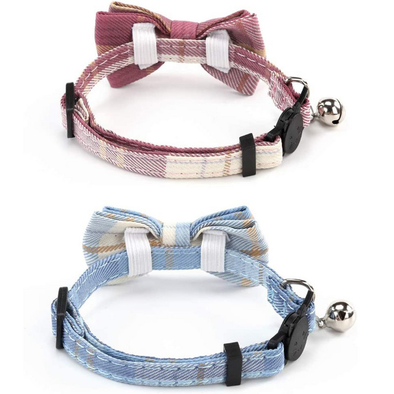 Kaķa kaklasiksna Breakaway ar klasisku rūtainu tauriņu un zvana regulējamām kaķēnu drošības kaklasiksnām mājdzīvniekiem un kucēniem no 7,8–10,2 collas