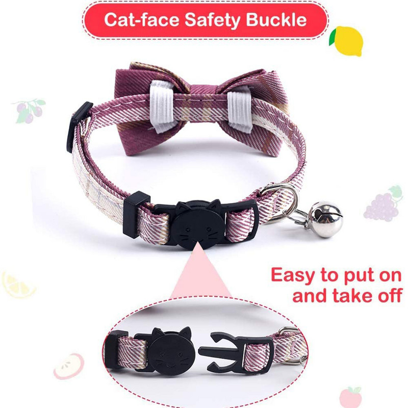 Kaķa kaklasiksna Breakaway ar klasisku rūtainu tauriņu un zvana regulējamām kaķēnu drošības kaklasiksnām mājdzīvniekiem un kucēniem no 7,8–10,2 collas