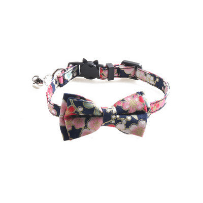 Αποσπώμενος γιακάς γάτας με κουδούνι και παπιγιόν Ιαπωνικό Lucky Floral Pattern Αποσπώμενο Φιόγκο Ρυθμιζόμενο κολάρο ασφαλείας για γατάκι για κατοικίδια