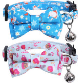 Ziemassvētku kaķa kaklasiksna Breakaway ar tauriņu un zvaniņu Ziemassvētku vecīša rakstiem regulējami kaķēnu apkakles piederumi kaķēnu mājdzīvniekiem