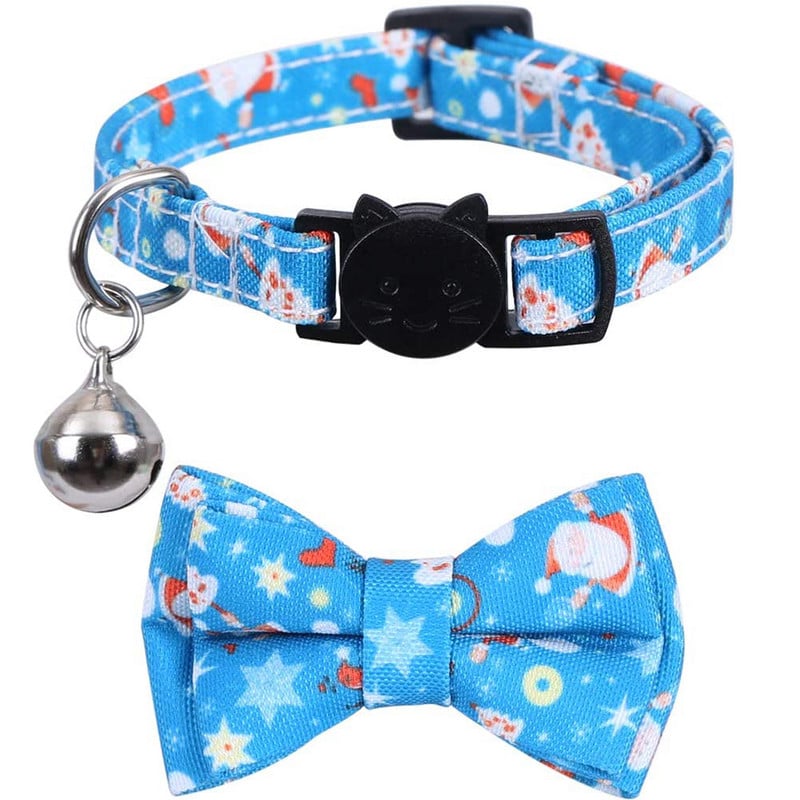 Ziemassvētku kaķa kaklasiksna Breakaway ar tauriņu un zvaniņu Ziemassvētku vecīša rakstiem regulējami kaķēnu apkakles piederumi kaķēnu mājdzīvniekiem