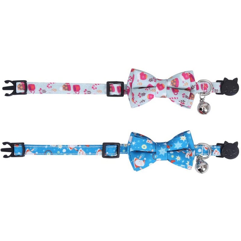 Ziemassvētku kaķa kaklasiksna Breakaway ar tauriņu un zvaniņu Ziemassvētku vecīša rakstiem regulējami kaķēnu apkakles piederumi kaķēnu mājdzīvniekiem