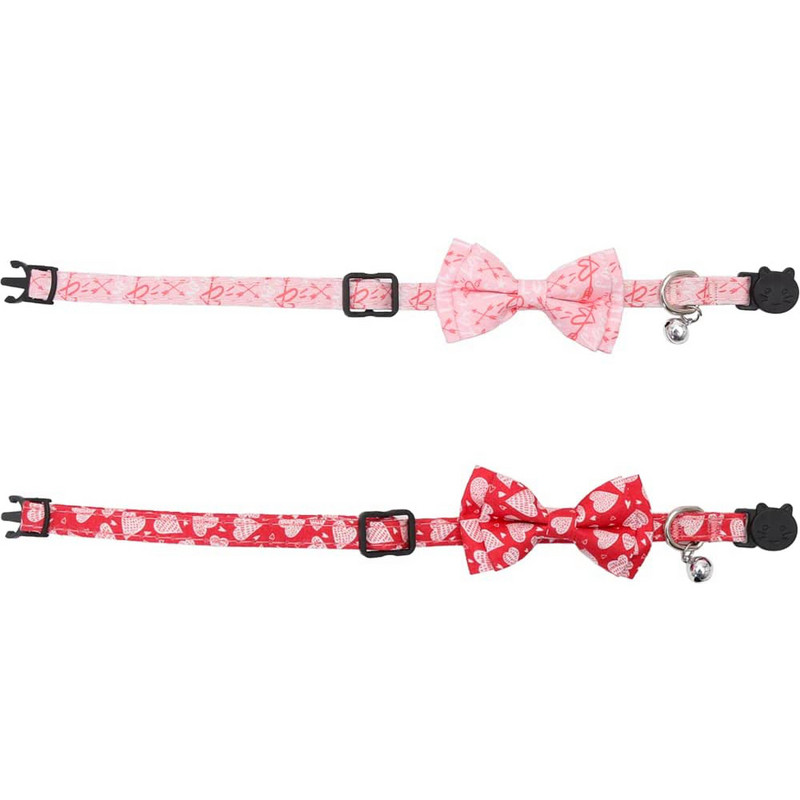 Valentin-napi macskanyakörv, aranyos csokornyakkendővel és csengővel Kittynek Állítható biztonság Love Heart cicanyakörv háziállatok számára