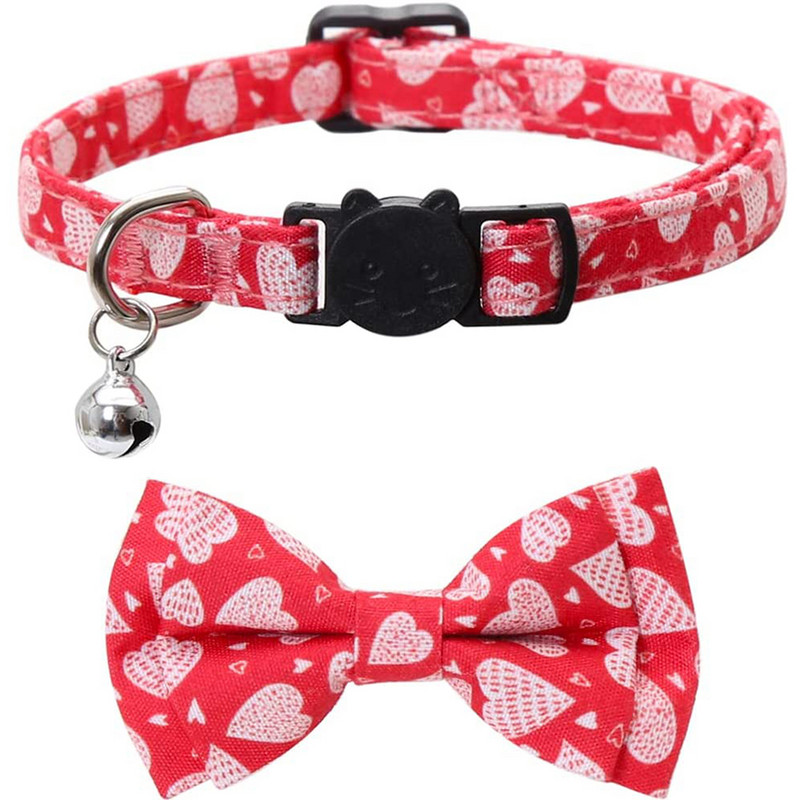 Valentin-napi macskanyakörv, aranyos csokornyakkendővel és csengővel Kittynek Állítható biztonság Love Heart cicanyakörv háziállatok számára