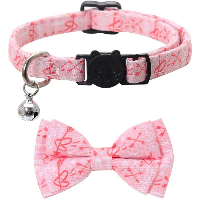 Valentin-napi macskanyakörv, aranyos csokornyakkendővel és csengővel Kittynek Állítható biztonság Love Heart cicanyakörv háziállatok számára