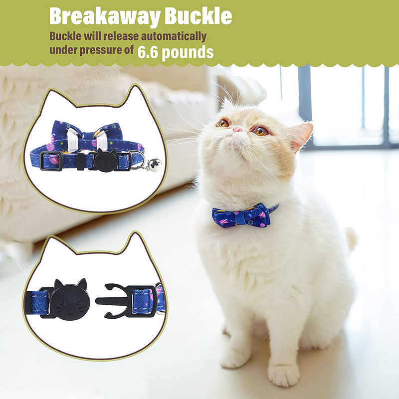 Breakaway kaķa kaklasiksna ar zvaniņu un tauriņu zilu Galaxy Pattern kaķēnu kaklasiksnu tēviņiem un mātītēm, regulējams garums