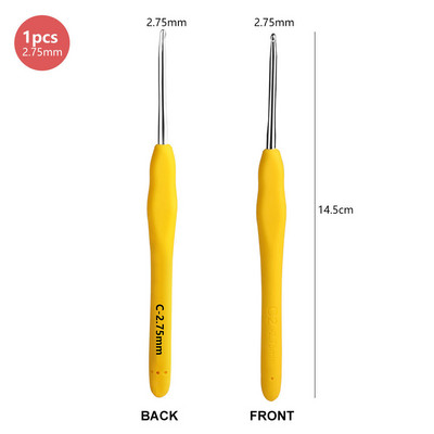 1 gabals alumīnija tamboradatu komplekts Ergonomisks rokturis Mīksts TPR rokturis Tamboradatas Dzijas un vilnas 14 izmēri 2,25–10,0 MM