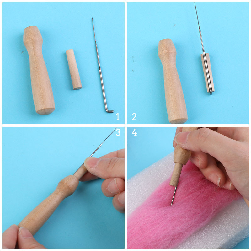 LMDZ vilnas filca adata filca adatu filcēšana sākuma filcēšanas adatas filcs DIY komplekts ar pudeles koka roktura adatu komplektu.