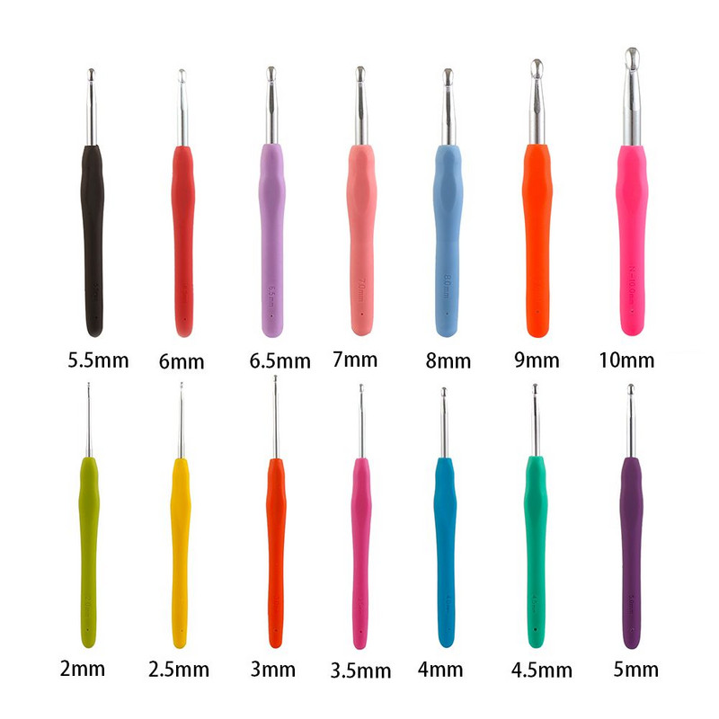 2,0-10 mm-es alumínium kötőtű, puha markolat, ergonomikus fogantyúval horgolótű fonal, szövésű horgolt tűk barkácsolás kézműves eszközök