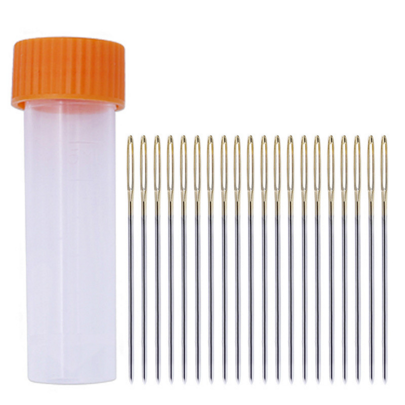 20 db bőrvarrótű hímzéshez, varráshoz szükséges kellékek kézműves tű, kerek, tompa fejű, nagy szemű tárolótűk