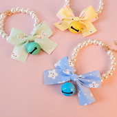 Kaķa kaklasiksna Mājdzīvnieku pērļu kaklarota Rotaslietas Kaķu apkakles loks ar zvana gredzenu kaķiem kucēns mazs suns Foto rekvizīti Dekors Mājdzīvnieki Aksesuāri