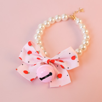 Kaķa kaklasiksna Mājdzīvnieku pērļu kaklarota Rotaslietas Kaķu apkakles loks ar zvana gredzenu kaķiem kucēns mazs suns Foto rekvizīti Dekors Mājdzīvnieki Aksesuāri