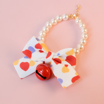 Kaķa kaklasiksna Mājdzīvnieku pērļu kaklarota Rotaslietas Kaķu apkakles loks ar zvana gredzenu kaķiem kucēns mazs suns Foto rekvizīti Dekors Mājdzīvnieki Aksesuāri