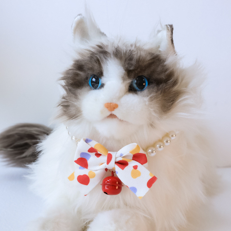 Kaķa kaklasiksna Mājdzīvnieku pērļu kaklarota Rotaslietas Kaķu apkakles loks ar zvana gredzenu kaķiem kucēns mazs suns Foto rekvizīti Dekors Mājdzīvnieki Aksesuāri