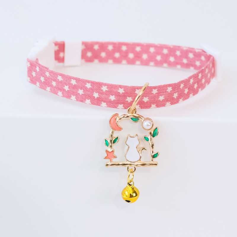 Jauna rozā Swing Moon kaķa kaklasiksna, regulējama kaķa formas mājdzīvnieka kaklasiksna Jauka modes kaķēnu kaklarota ar zvaniņiem kucēnu suņu aksesuāri