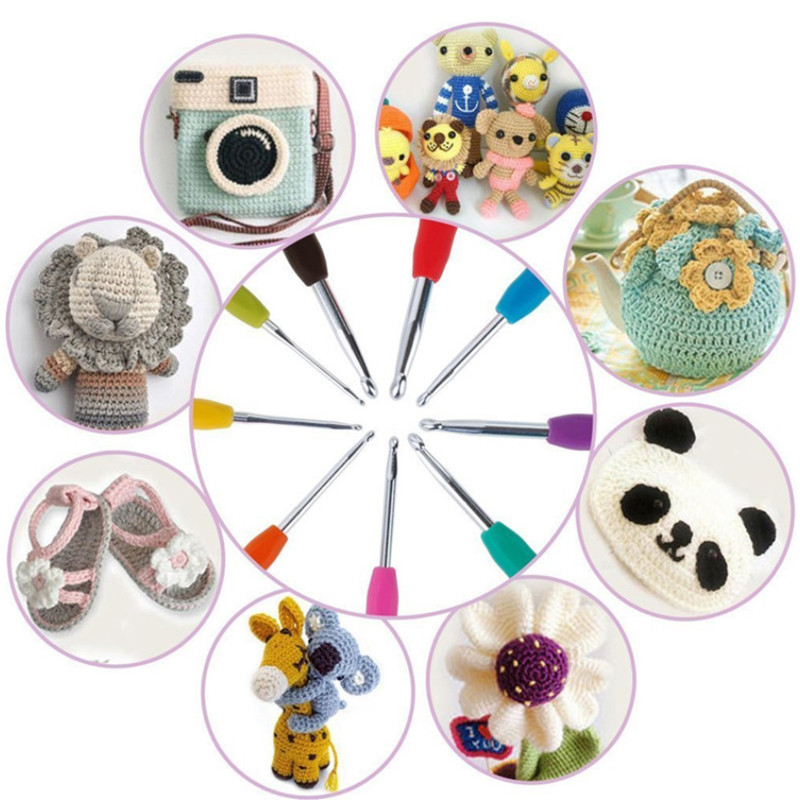 5db szilikon fém fogantyú horgolótű tűk barkács pulóver kötés szövés kézműves szett varró dupla fejű horgolótű eszköz
