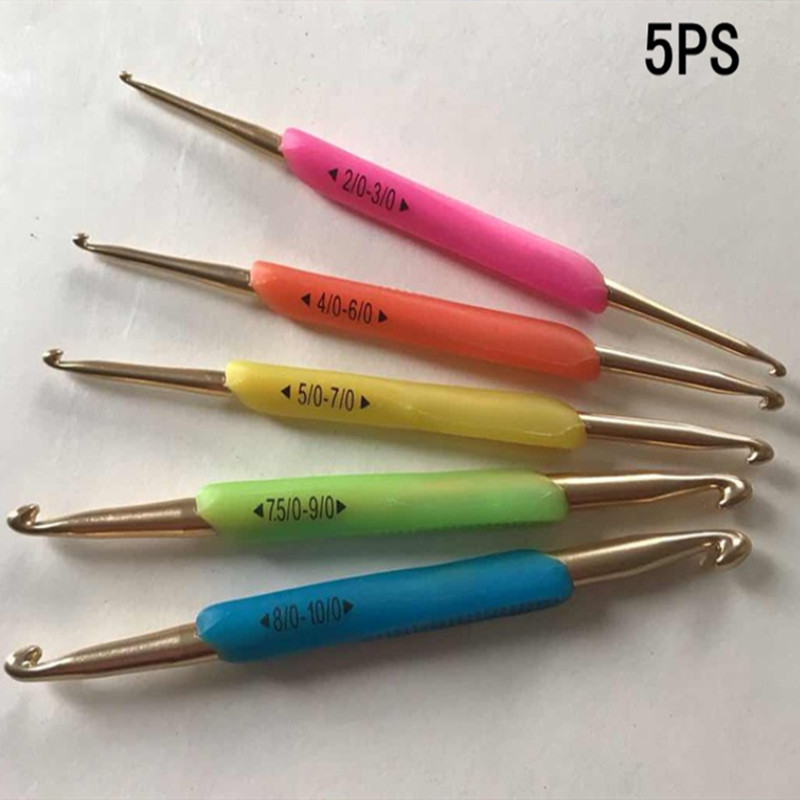 5db szilikon fém fogantyú horgolótű tűk barkács pulóver kötés szövés kézműves szett varró dupla fejű horgolótű eszköz