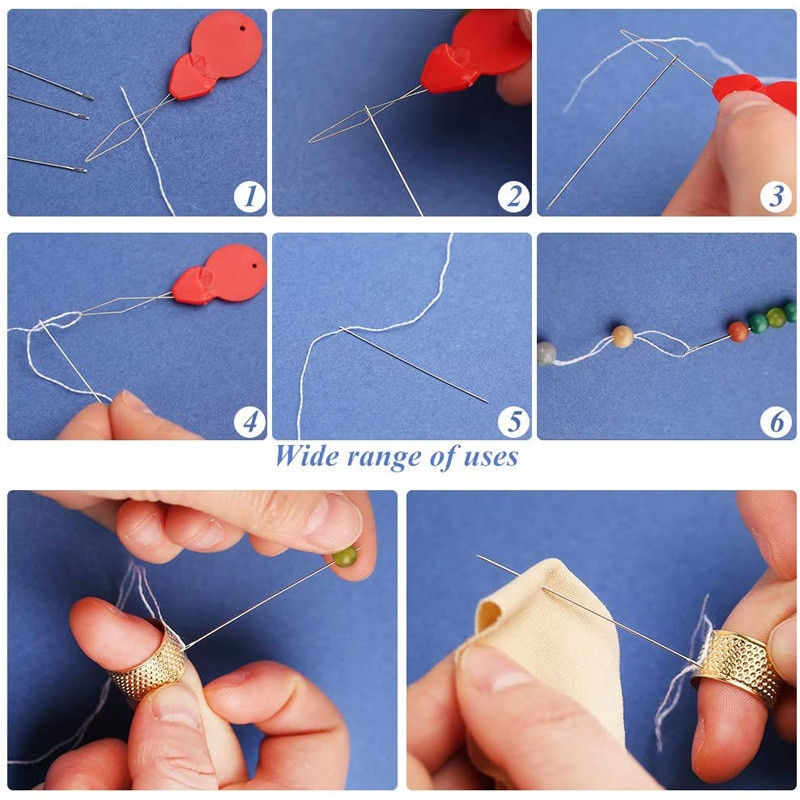 7/34 gab Pērļošanas adatas ar uzpirksteni, lielas acs pērļošanas adatas, garas taisnas izšūšanas adatas kaklarotu rotaslietu izgatavošanai.