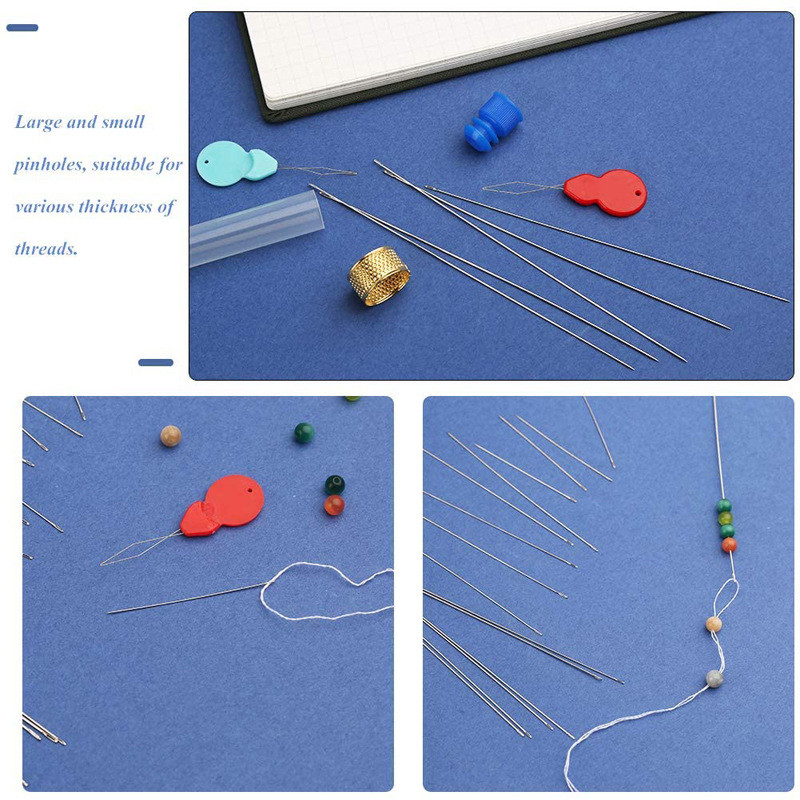 7/34 gab Pērļošanas adatas ar uzpirksteni, lielas acs pērļošanas adatas, garas taisnas izšūšanas adatas kaklarotu rotaslietu izgatavošanai.