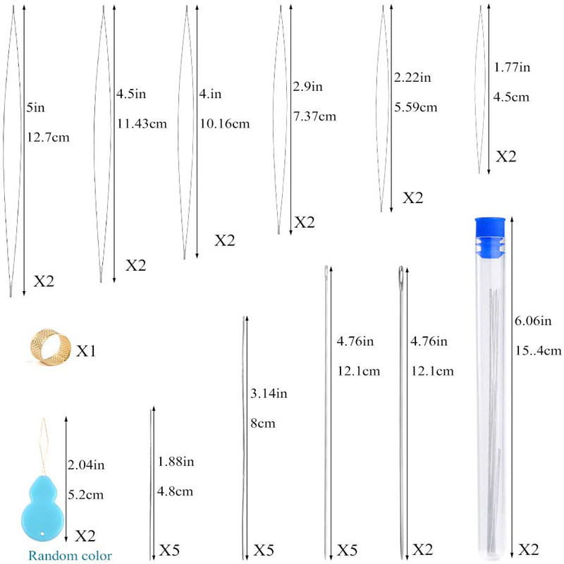 7/34 gab Pērļošanas adatas ar uzpirksteni, lielas acs pērļošanas adatas, garas taisnas izšūšanas adatas kaklarotu rotaslietu izgatavošanai.