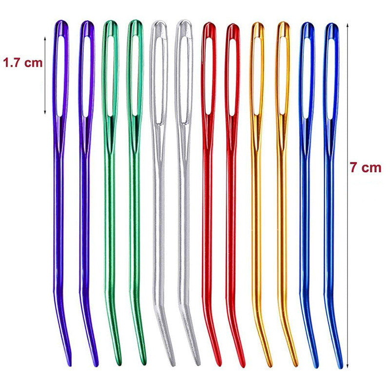 2 gab Alumīnija saliekts uzgalis gobelēns adāmadatas, lielas acs, saliektas aušanas adata DIY rokdarbu rīki, šūšanas piederumi