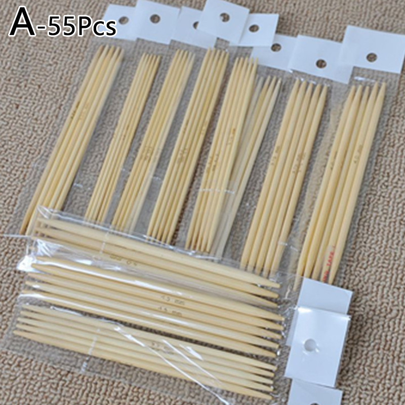 55 db 2-5 mm-es szénsavas bambusz kötőtű készlet Dupla hegyes horgolótűk Kézi kézműves DIY pulóvertűk Kötőeszközök