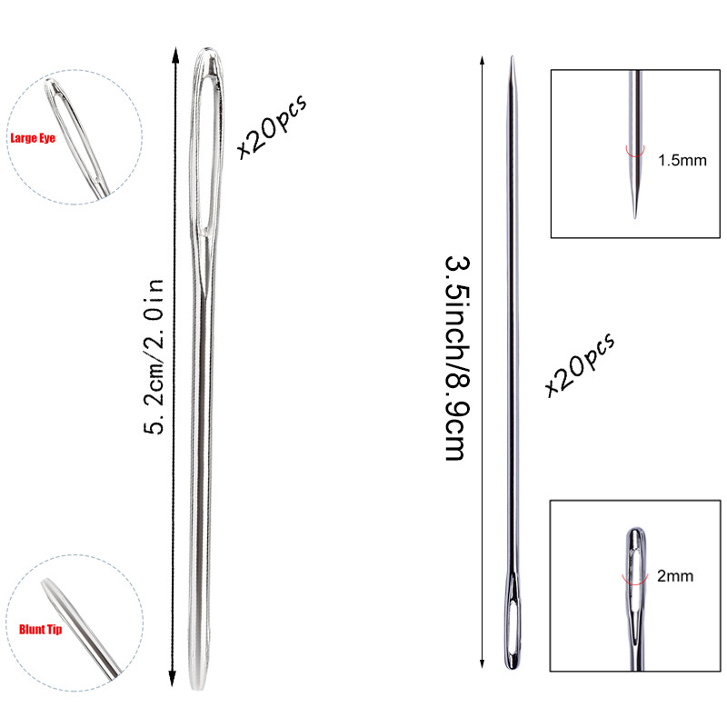 MIUSIE 20 db/tétel Bőr kézműves varrótűk nagy szemek tompa varrótű kerek hegyes tű bőr kézi varróeszközök