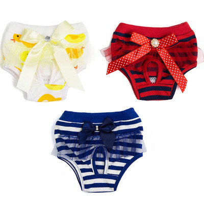 Cute Strips Lace Dog Physiological Pants Πάνα που πλένεται Θηλυκό Pet Dog Σορτς πάνα Εσώρουχα υγιεινής για σκύλο γάτα