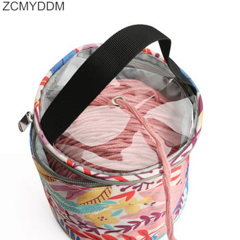 Чанта за съхранение на прежди Кръгли плетени вълнени чанти за куки за плетене на една кука и игли за плетене Топчета от прежда Организирана чанта за съхранение
