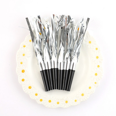 Blowout Svilpes trokšņu veidotājs ar mirdzošu metālisku bārkstīmu ballīšu priekšrocībām bērniem dzimšanas dienas kāzām, Ziemassvētku atmosfēras piederumi