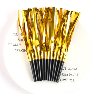 Blowout Svilpes trokšņu veidotājs ar mirdzošu metālisku bārkstīmu ballīšu priekšrocībām bērniem dzimšanas dienas kāzām, Ziemassvētku atmosfēras piederumi