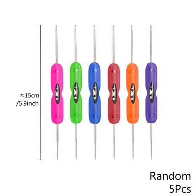 Πλεκτομηχανές 5 τμχ με μαλακή λαβή με γάντζο αλουμινίου διπλής κεφαλής Πολύχρωμο χειροκίνητο βελονάκι Πολυλειτουργικό σετ εργαλείων πλεξίματος DIY