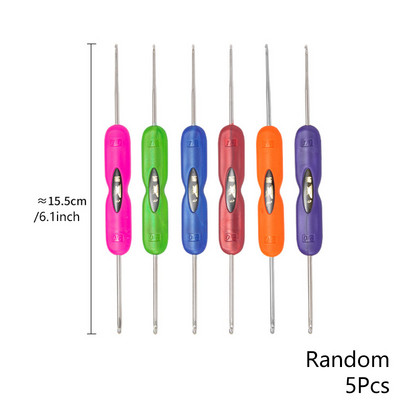 Πλεκτομηχανές 5 τμχ με μαλακή λαβή με γάντζο αλουμινίου διπλής κεφαλής Πολύχρωμο χειροκίνητο βελονάκι Πολυλειτουργικό σετ εργαλείων πλεξίματος DIY