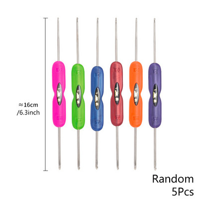 Πλεκτομηχανές 5 τμχ με μαλακή λαβή με γάντζο αλουμινίου διπλής κεφαλής Πολύχρωμο χειροκίνητο βελονάκι Πολυλειτουργικό σετ εργαλείων πλεξίματος DIY