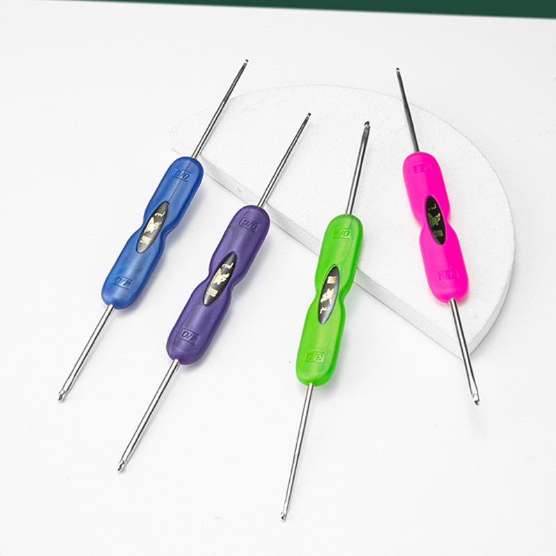 Πλεκτομηχανές 5 τμχ με μαλακή λαβή με γάντζο αλουμινίου διπλής κεφαλής Πολύχρωμο χειροκίνητο βελονάκι Πολυλειτουργικό σετ εργαλείων πλεξίματος DIY