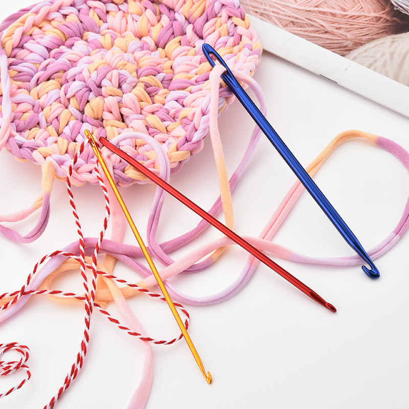 DIY Knit Tool Alumīnija oksīda šūti tamborēti divi vienā metāla adata Matu pavediens Biezs izmērs Daudzfunkcionāla tamborēšanas dūriena adata