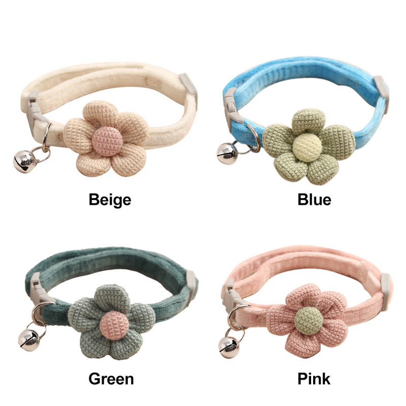 Drošības sprādzes suns ar zvaniņu ātri nolaižams Mājas mīļais mājdzīvnieks, ērta kaķa kaklasiksna, mīksta regulējama kaklarota adīšanas zieds