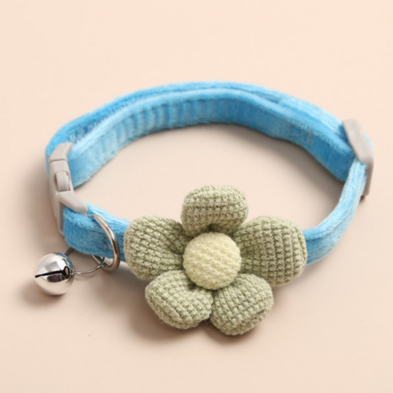 Drošības sprādzes suns ar zvaniņu ātri nolaižams Mājas mīļais mājdzīvnieks, ērta kaķa kaklasiksna, mīksta regulējama kaklarota adīšanas zieds
