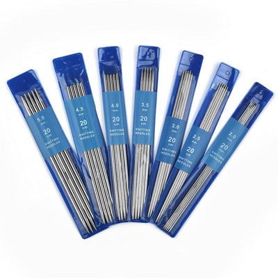 5 buc/set 20 cm Set de ace de tricotat drepte din oțel inoxidabil 2,0-5,0 mm ace cu două capete din oțel inoxidabil pentru tricotat începător