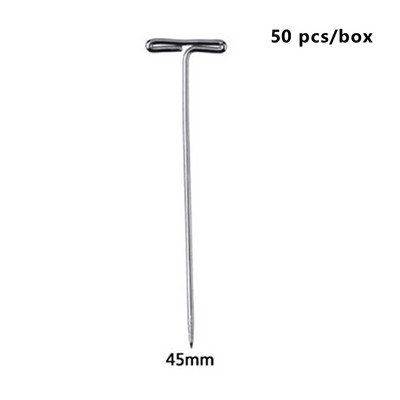 50db/1 doboz T-csapok Rozsdamentes acél T Egyenes tű Blokkolás Kötés Szabott Modellezés Tartó Paróka 27/32/38/45/51/53mm kijelző