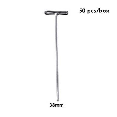 50db/1 doboz T-csapok Rozsdamentes acél T Egyenes tű Blokkolás Kötés Szabott Modellezés Tartó Paróka 27/32/38/45/51/53mm kijelző