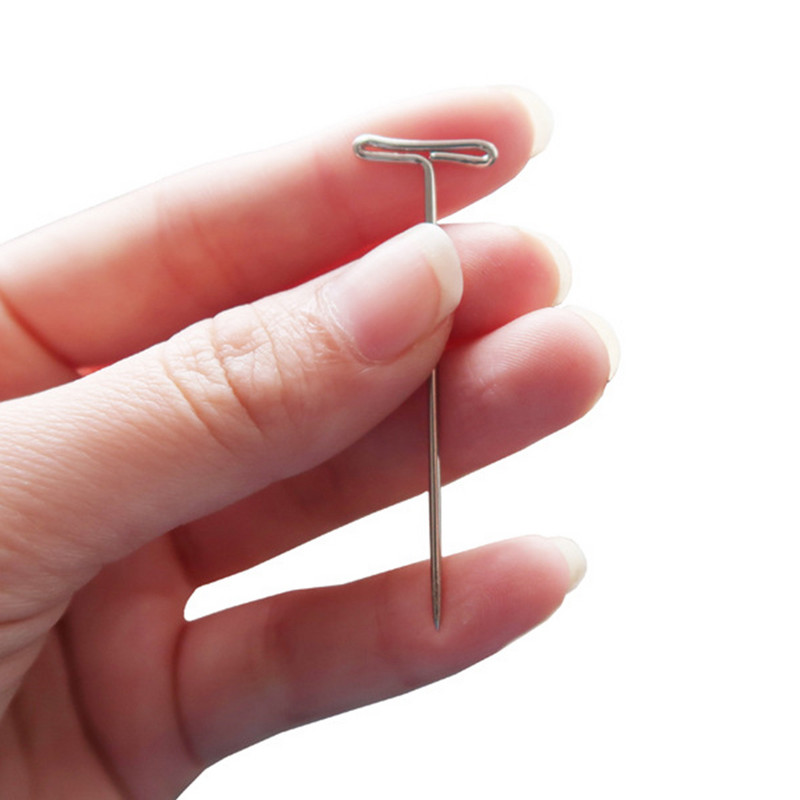 50db/1 doboz T-csapok Rozsdamentes acél T Egyenes tű Blokkolás Kötés Szabott Modellezés Tartó Paróka 27/32/38/45/51/53mm kijelző