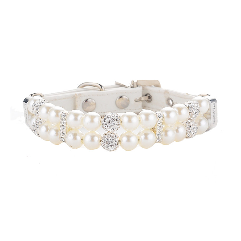 Luxus gyöngy macska nyakörv állítható strassz kölyök kölyök kis kutya nyaklánc PU bőr kisállat nyakörv Choker chihuahua kiegészítők