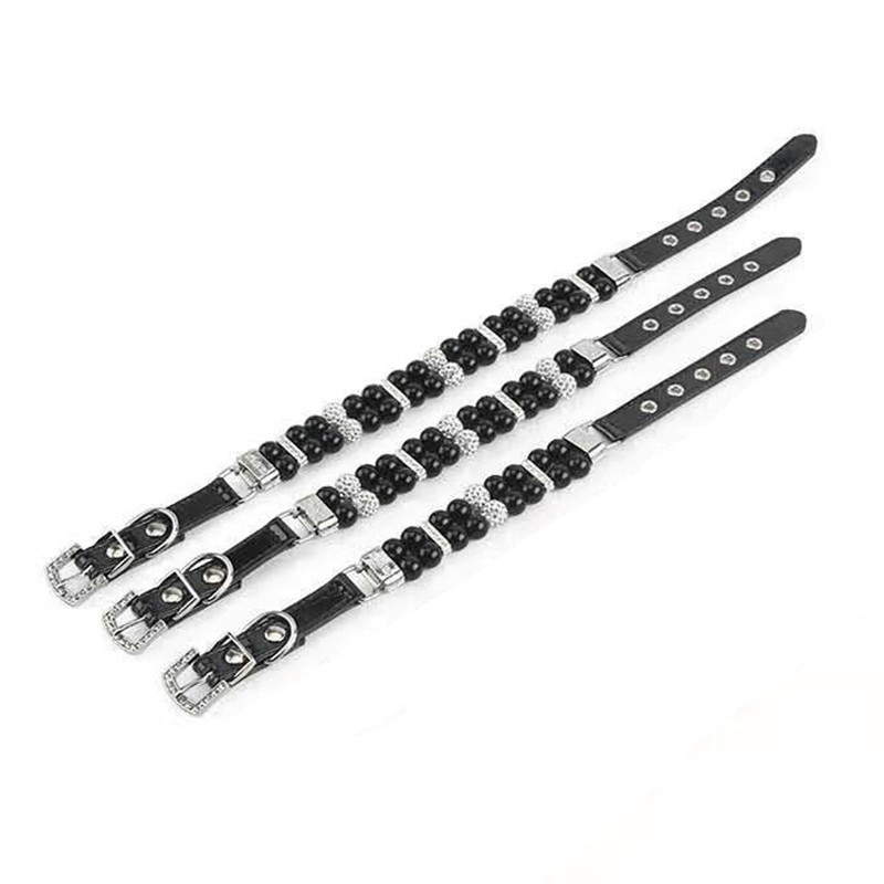 Luxus gyöngy macska nyakörv állítható strassz kölyök kölyök kis kutya nyaklánc PU bőr kisállat nyakörv Choker chihuahua kiegészítők